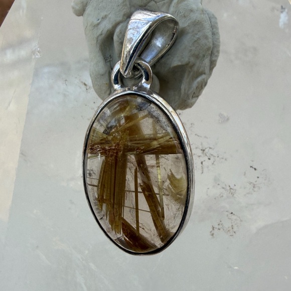 Golden Rutilated Quartz Pendant | Rutile Starburst | 925 Sterling Silver | - Picture 7 of 9